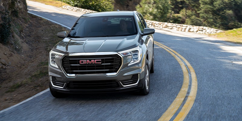 2023 GMC Terrain, the first GMC model available with a diesel engine, showcasing its modern design and robust features.